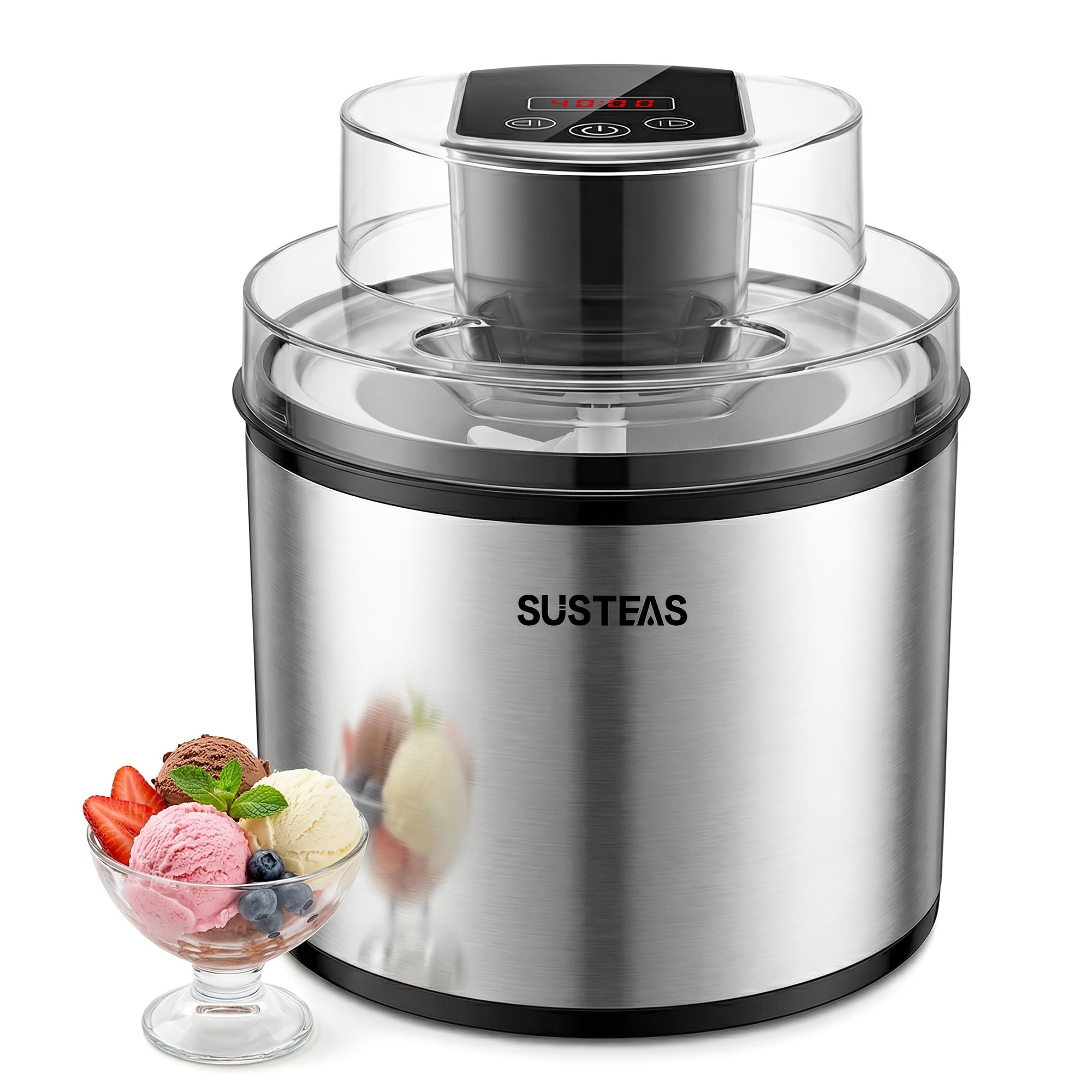 Fanruina Large Capacity Stainless Steel Ice Cream Maker with LED Display, 67.63oz & 27.05oz Optional, Easy Operate and Clean, Homemade Healthy Ice Cream