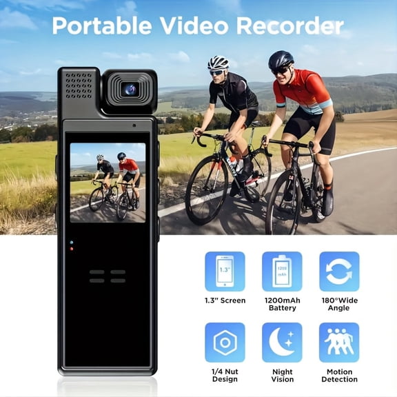 Fanruina Smart Recorder, 1080P HD Body Camera with 180 Degree Rotatable Lens, Lightweight Compact Pocket Camcorder, USB Charging Design