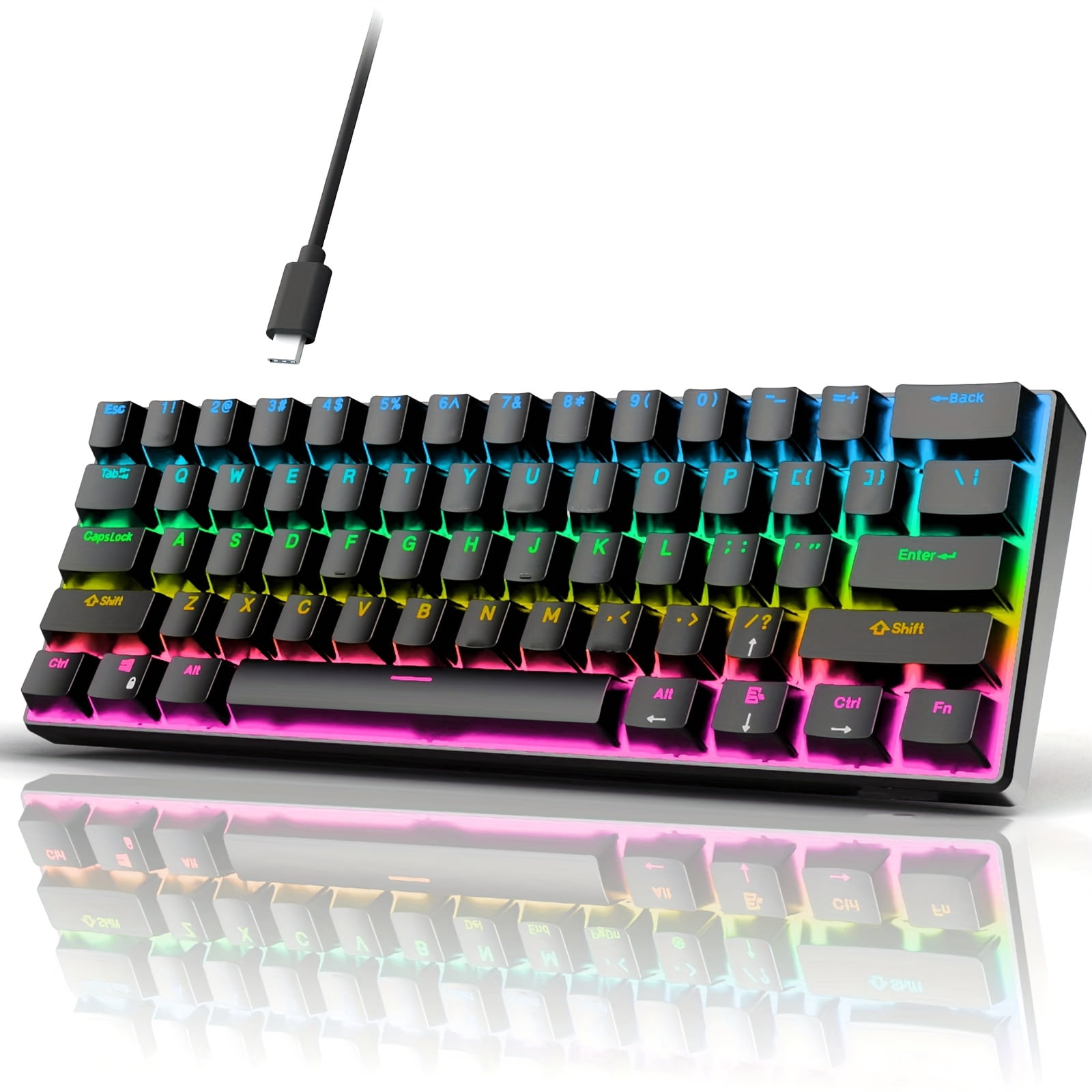 Fanruina Wired 60% Mechanical Gaming Keyboard, ultra-compact 61 keys layout with crisp blue switches
