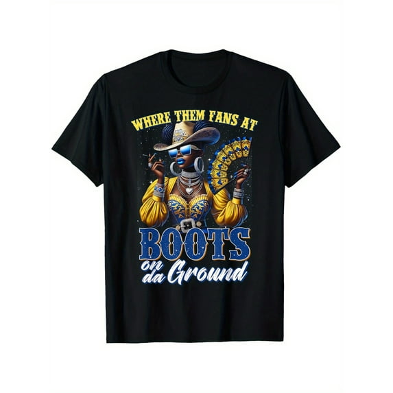 Where Them Fans at Boots On Da Ground Cowgirl Linedance T-Shirt, Men's quality black cotton T-shirt, not fading, Micro elastic, 180g, perspiration breathable, size S-XXXL
