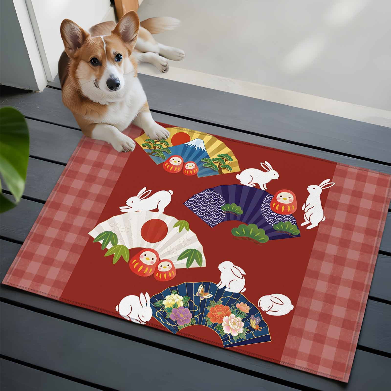 Fans Rabbits 2x3 Area Rugs for Living Room, Japanese Colored Fans ...