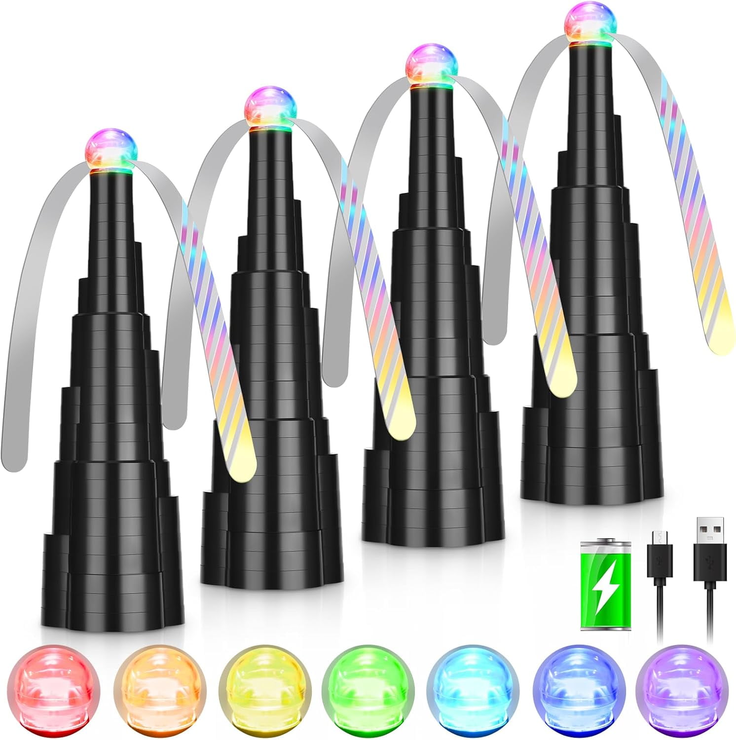 Fans for Tables, Fly Fan for Outdoor Table Keep Flies Away, Table Top Fly Fan Fly Spinner with Holographic Blades, for Picnic, Restaurant, Party, Home, BBQ-4 Pack
