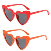 Polarized Heart Shaped Sunglasses for Women, Cat Eye Mod Style Retro Glasses Red+Orange