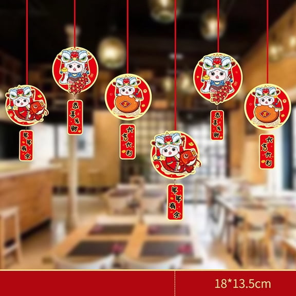 Fanshiluo 2PCS New Year Decorations Boards Auspicious Characters Hanging Decorations Living Room Window Display Scene Layout