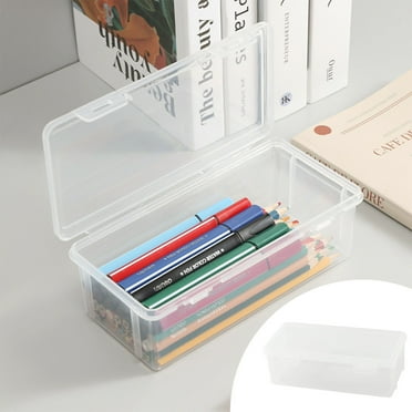 Fanshiluo 2pcs Extra Large Capacity Plastic Pencil Box Stackable Translucent Clear Pencil Box Office Supplies Storage Organizer Box For Gel Pens Erasers Tape Pens Pencils Mark