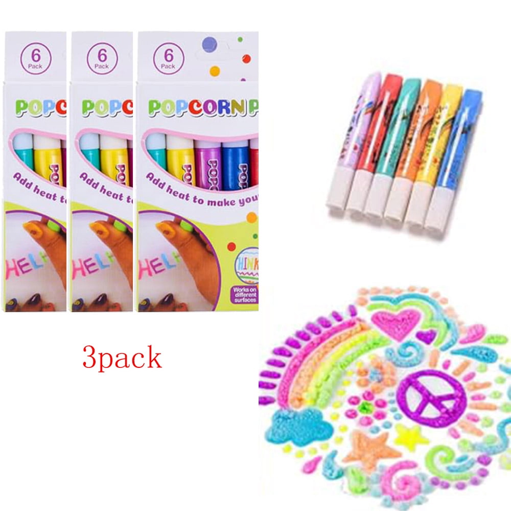 Fanshiluo 3PACKS DIY Bubble Popcorn Drawing Pens Puffy Bubble Pen Puffy 3D Art Safe Pen,Popcorn