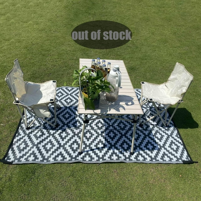 Fanshiluo 4’x6’Outdoor Patio Rug Camping 4x6 Ft Black And Gray