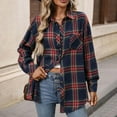 thumbnail image 1 of Fanshiluo Women's Plaid Button Down Shirt with Long Sleeve, Womens Fleece Dressy Flannel Shirt with Pocket,Women's Plus Plaid Purple,Size M, 1 of 9