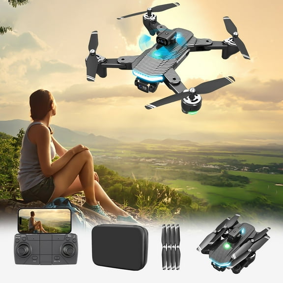 Fanshiluo Drone with Camera for Adults Dual-camera Folding UAV 4K HD Aerial Photography Drone,Brushless Motor,Mobile Phone Control,Multiple Flight Modes