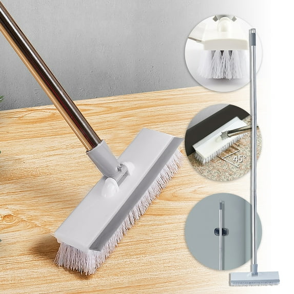 Fanshiluo Floor Scrubber Brush, 2-In-1 Deck Scrubber Brush With Long Handle, Soft & Hard Bristle Brush For Cleaning Concrete, Squeegee Broom For Floor,Bathroom,Kitchen,Wall,Tile And Swimming Pool