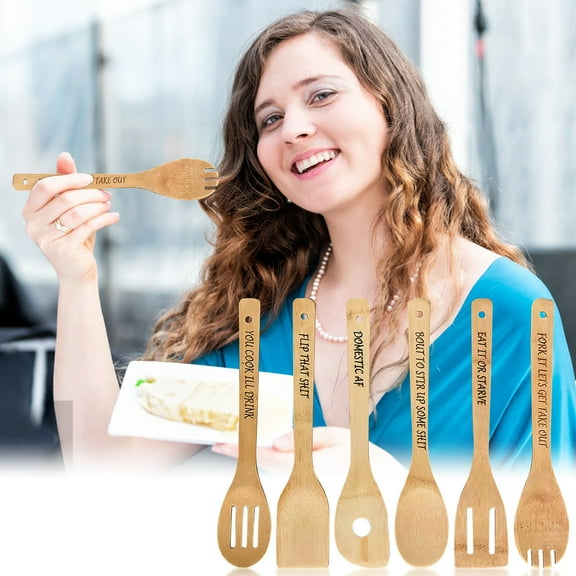 Fanshiluo Funny Wooden Spoon Set 6 Wooden Spoons To Play Wooden Coffee Spoon Engraved With Funny Phrases Custom Wooden Spoons For Cooking Wood Spoons