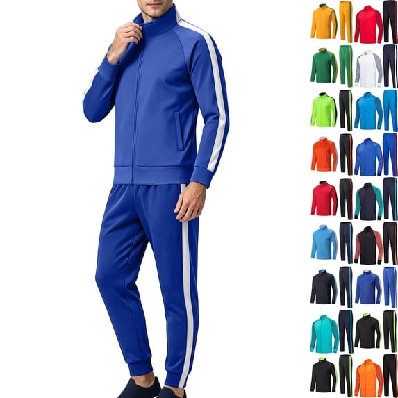 Fanshiluo Men's 2 Piece Tracksuit Set, Full Zip Stand Collar Jacket and Striped Jogger Pants Outfit,Size XXXXL,Big and Tall Men