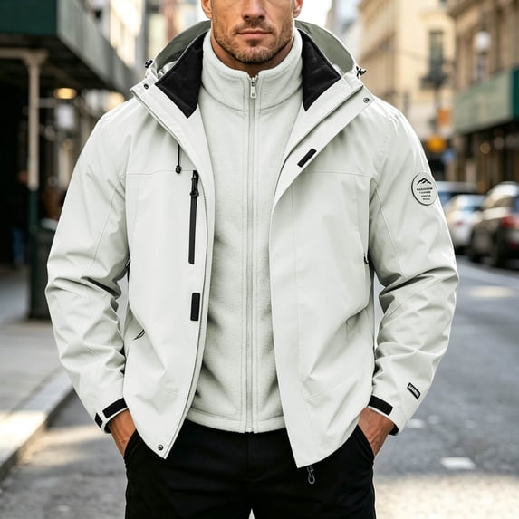 Fanshiluo Men's 3‑in‑1 Ski Jacket, Hooded Waterproof Windproof Detachable Fleece Liner Full‑Zip Winter Coat with Adjustable Cuffs and Multi Zipper Pockets for Men,S,Big and Tall Men