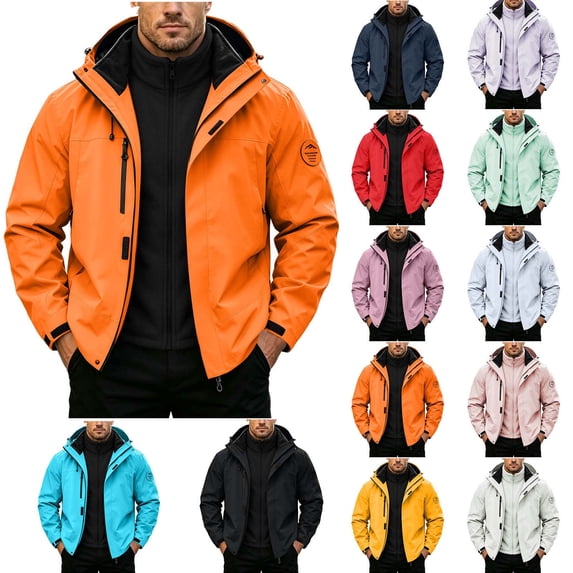 Fanshiluo Men's 3‑in‑1 Ski Jacket, Hooded Waterproof Windproof Detachable Fleece Liner Full‑Zip Winter Coat with Adjustable Cuffs and Multi Zipper Pockets for Men,L,Big and Tall Men