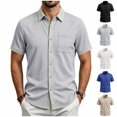 thumbnail image 1 of Fanshiluo Men's Collared Short Sleeve Button Down Shirt with Chest Pocket,Size:M,Big and Tall Men, 1 of 9