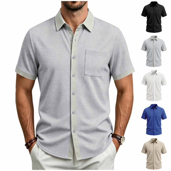 Fanshiluo Men's Collared Short Sleeve Button Down Shirt with Chest Pocket,Size:M,Big and Tall Men