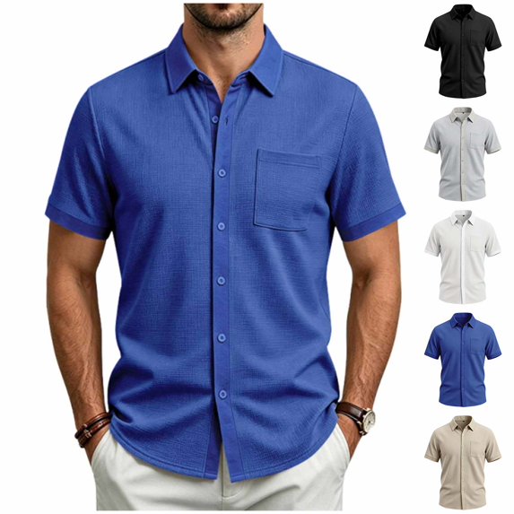 Fanshiluo Men's Collared Short Sleeve Button Down Shirt with Chest Pocket,Size:M,Big and Tall Men