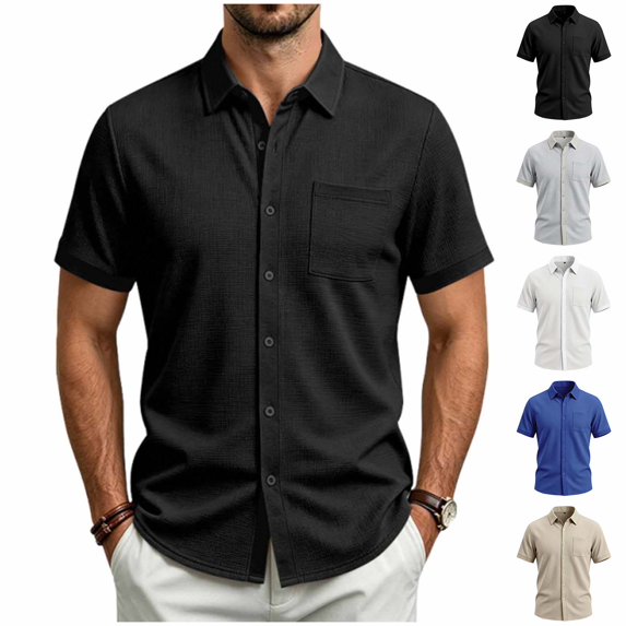 Fanshiluo Men's Collared Short Sleeve Button Down Shirt with Chest Pocket,Size:XXL,Big and Tall Men