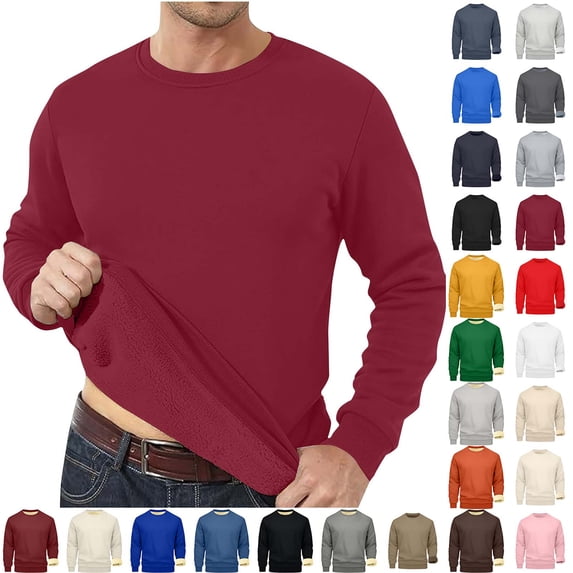 Fanshiluo Men's Crew Neck Fleece Lined Sweatshirt, Long Sleeve Thermal Casual Pullover Top,Size XS-3XL