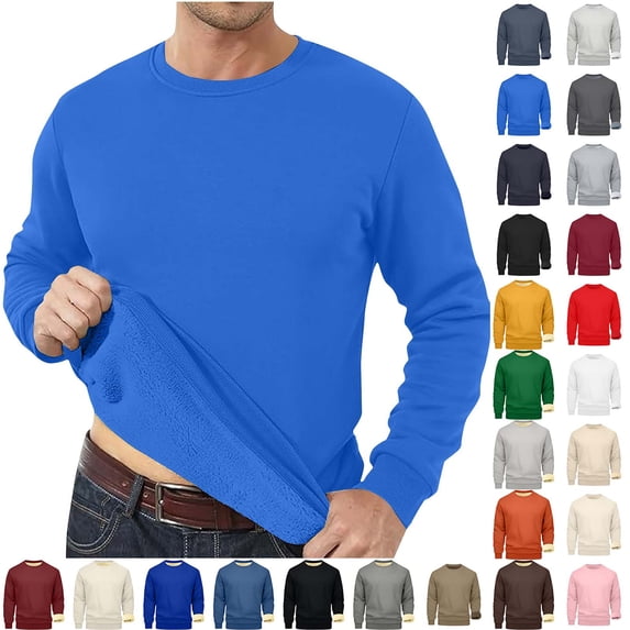 Fanshiluo Men's Crew Neck Fleece Lined Sweatshirt, Long Sleeve Thermal Casual Pullover Top,Size XS-3XL