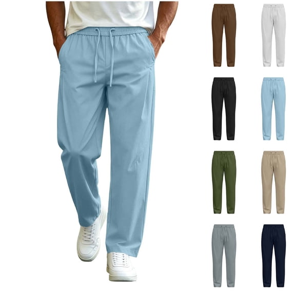 Fanshiluo Men's Drawstring Elastic Waist Straight Leg Pants, Lightweight Casual Trousers for Spring Summer,L,Big and Tall Men
