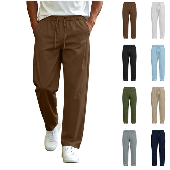 Fanshiluo Men's Drawstring Elastic Waist Straight Leg Pants, Lightweight Casual Trousers for Spring Summer,L,Big and Tall Men