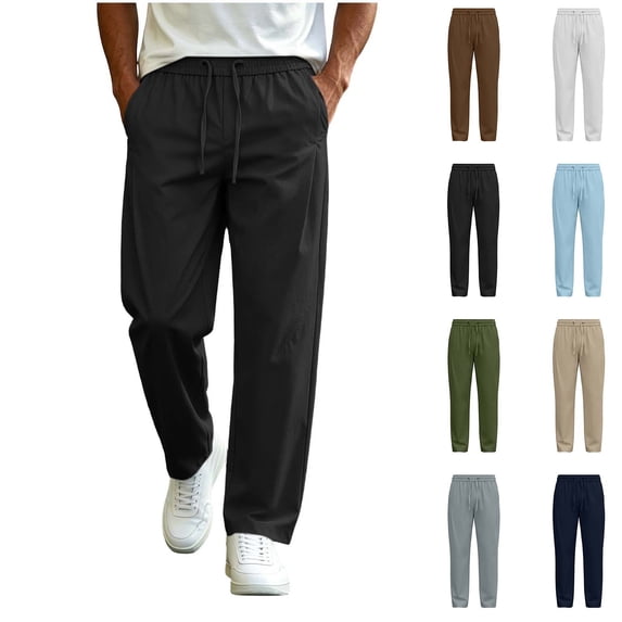 Fanshiluo Men's Drawstring Elastic Waist Straight Leg Pants, Lightweight Casual Trousers for Spring Summer,XL,Big and Tall Men