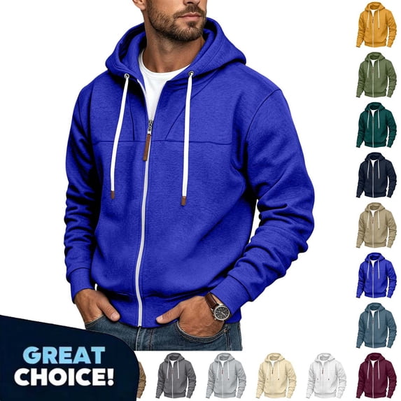 Fanshiluo Men's Full Zip Long Sleeve Hoodie, Casual Hooded Sweatshirt with Drawstring,Size S-3XL
