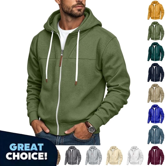 Fanshiluo Men's Full Zip Long Sleeve Hoodie, Casual Hooded Sweatshirt with Drawstring,Size S-3XL