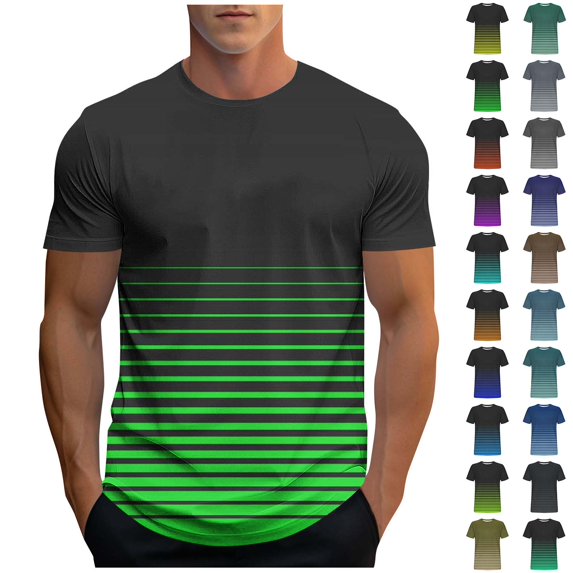 Fanshiluo Men's Gradient Striped Crew Neck Short Sleeve T-Shirt, Casual Athletic Top,Size:M,Big and Tall Men