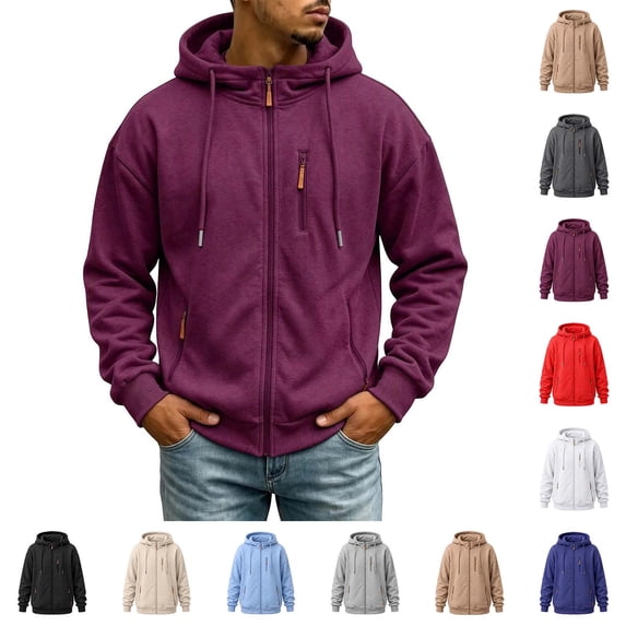 Fanshiluo Men's Hooded Full Zip Multi-Pocket Sweatshirt, Long Sleeve Casual Warm Jacket,Size S-3XL