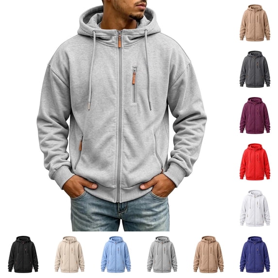 Fanshiluo Men's Hooded Full Zip Multi-Pocket Sweatshirt, Long Sleeve Casual Warm Jacket,Size S-3XL
