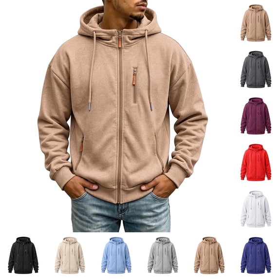 Fanshiluo Men's Hooded Full Zip Multi-Pocket Sweatshirt, Long Sleeve Casual Warm Jacket,Size S-3XL