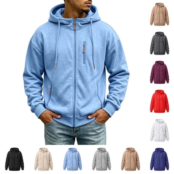 Fanshiluo Men's Hooded Full Zip Multi-Pocket Sweatshirt, Long Sleeve Casual Warm Jacket,Size S-3XL