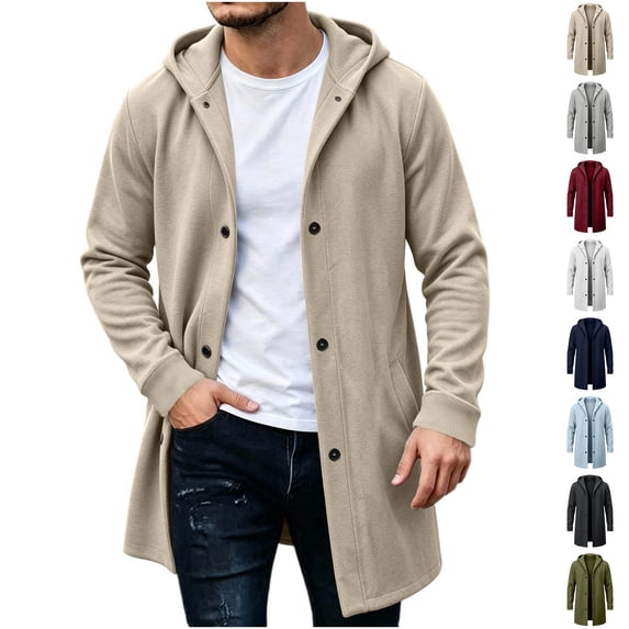 Fanshiluo Men's Mid-Length Hooded Single Breasted Knit Cardigan Jacket, Long Sleeve Casual Warm Outerwear,Size S-3XL