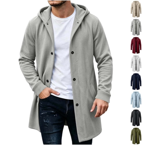 Fanshiluo Men's Mid-Length Hooded Single Breasted Knit Cardigan Jacket, Long Sleeve Casual Warm Outerwear,Size S-3XL