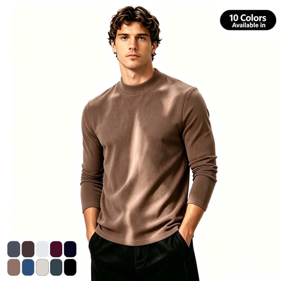 Fanshiluo Men's Mock Neck Long Sleeve Velvet Fleece Base Layer Shirt, Warm Undershirt,Size S-3XL