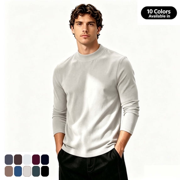 Fanshiluo Men's Mock Neck Long Sleeve Velvet Fleece Base Layer Shirt, Warm Undershirt,Size S-3XL