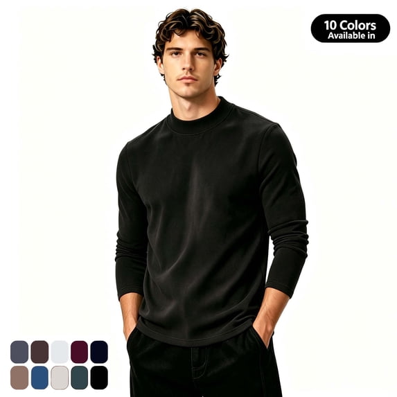 Fanshiluo Men's Mock Neck Long Sleeve Velvet Fleece Base Layer Shirt, Warm Undershirt,Size S-3XL