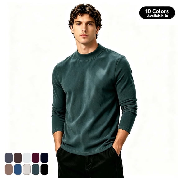Fanshiluo Men's Mock Neck Long Sleeve Velvet Fleece Base Layer Shirt, Warm Undershirt,Size S-3XL