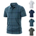 thumbnail image 1 of Fanshiluo Men's Plaid Short Sleeve Polo Shirt, Collared Casual Top with Pocket,Size:L,Big and Tall Men, 1 of 5