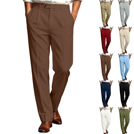Fanshiluo Men's Pleated Dress Pants, High Waist Straight Cropped Suit Trousers,S,Big and Tall Men