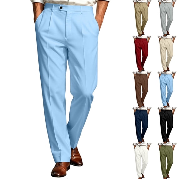 Fanshiluo Men's Pleated Dress Pants, High Waist Straight Cropped Suit Trousers,XL,Big and Tall Men