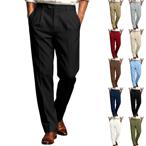 Fanshiluo Men's Pleated Dress Pants, High Waist Straight Cropped Suit Trousers,XXXL,Big and Tall Men