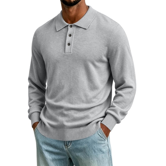 Fanshiluo Men's Polo Collar Knit Sweater, Long Sleeve Button Pullover Knitted Top for Fall Winter,XXXL,Big and Tall Men