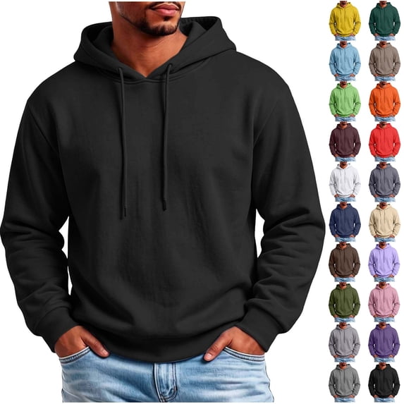 Fanshiluo Men's Solid Color Long Sleeve Pullover Hoodie,Loose Fit Basic Tops,XL,Big and Tall Men