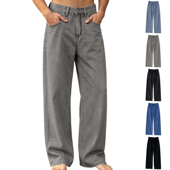Fanshiluo Men's Solid Color Wide Leg Jeans, Mid Rise Loose Fit Casual Denim Pants,S,Big and Tall Men