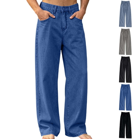 Fanshiluo Men's Solid Color Wide Leg Jeans, Mid Rise Loose Fit Casual Denim Pants,XL,Big and Tall Men