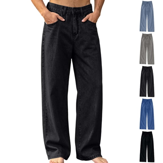 Fanshiluo Men's Solid Color Wide Leg Jeans, Mid Rise Loose Fit Casual Denim Pants,XS,Big and Tall Men