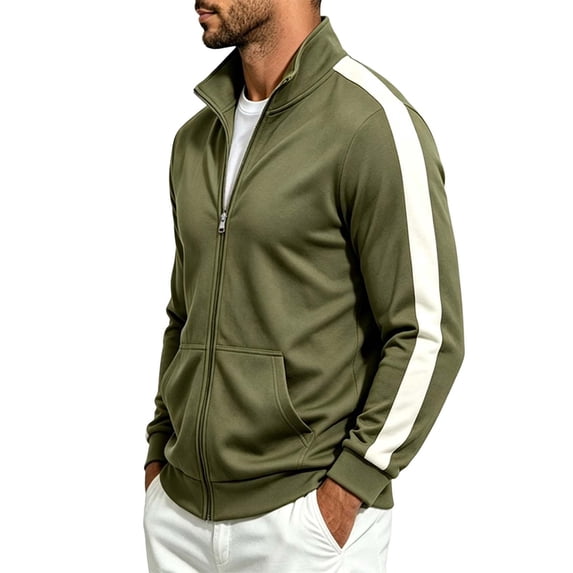 Fanshiluo Men's Stand Collar Full-Zip Long Sleeve Track Jacket, Contrast Side Stripes Athletic Jacket with Pockets for Men,XXL,Big and Tall Men